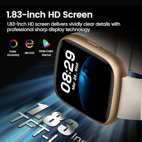 Smart Watch with Alexa Built-in, 1.83" HD Touchscreen Fitness Tracker with Bluetooth Calling, Fitness Watch with Heart Rate/Sleep Monitor/120+ Sports, IP68 Waterproof Smartwatch for Android iOS, Cream