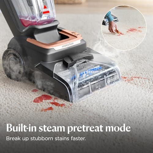 BISSELL Revolution HydroSteam Carpet Cleaner, Upright Deep Cleaner, HydroSteam Technology, 4-inch Self-Cleaning Tough Stain Tool & Formulas Included, 4123