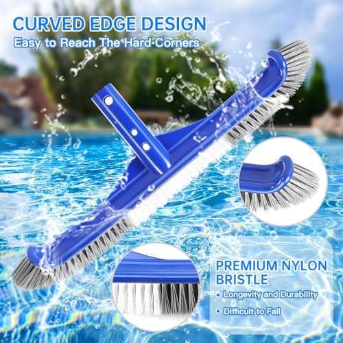 Pool Brush Head, 17" Pool Brushes for Cleaning Pool Walls, Curved Ends High-Efficiency Pool Scrub Brush,Premium Nylon Bristles Pool Brush with EZ Clip