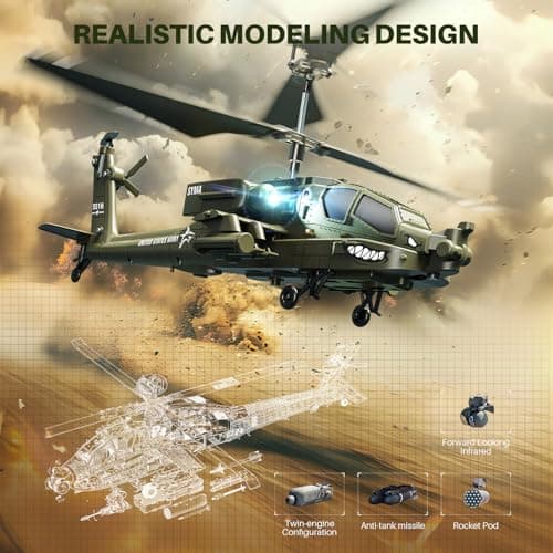 SYMA RC Helicopters, S51H Remote Control Helicopter 2.4GHz Military Army Toys for Boys Girls Kids with Altitude Hold, One Key Take Off/Landing, LED Light, Low Battery Reminder