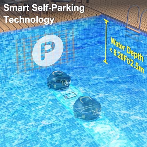 Robotic Pool Cleaner, Cordless Pool Vacuum for Above Ground & Inground Flat Pools with Dual Motors, 130 Min Runtime, Auto-Parking, Powerful Pool Vacuum Robot for Up to 1200 Sq.Ft (Black-Orange)