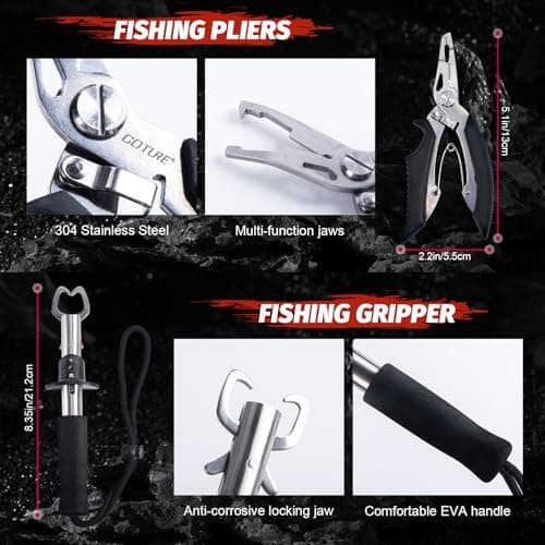 Goture Fillet Knife Fishing Kit,Bait Knife and Filet Knives with Sheath,Sharpening Rod,Fish Lip Gripper,Fishing Pliers,Cutting Board,Gloves,Stainless Steel Soap,Portable Storage Bag,Gifts for Men