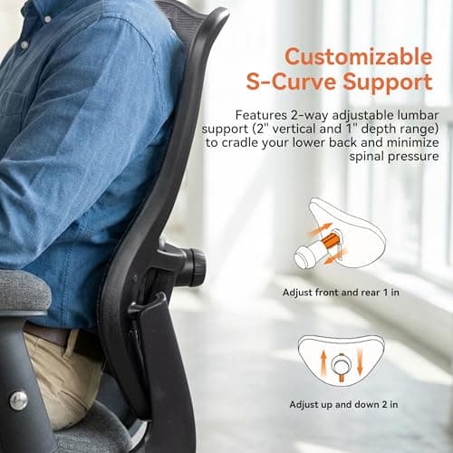 Office Chair 500lbs Big and Tall Ergonomic Mesh Desk Chair Heavy Duty with 24" Extra Wide Seat Adjustable Lumbar Support & Flip-Up Arms for Large Body Types (Dark Gray)
