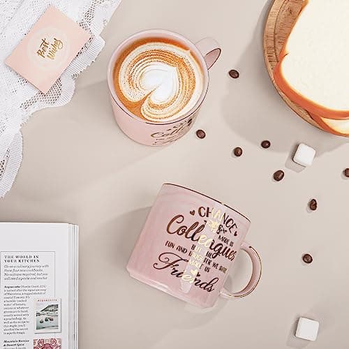 Going Away Farewell Gifts for Coworkers Female, Coworkers Birthday Office Appreciation Gift, Cup with Greeting Card, Gift Box Coworker Leaving Gifts for Women, Funny 14oz Pink Marble Gold Print Mug B0C6JT5JKV
