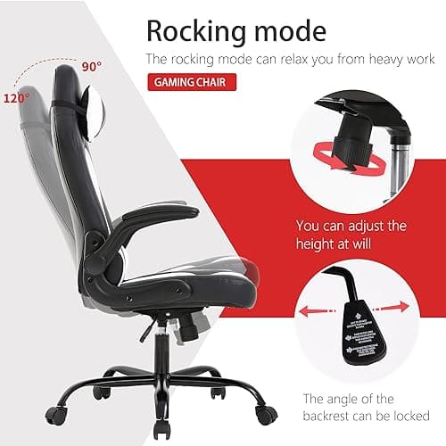 PayLessHere Gaming Chair Desk Chair Gamer Chair Ergonomic Office Chair With Lumbar Support Padded Up Arms Adjustable Headrest Pu Leather High Back Office Chair Gamer Chair For Adults Women Men (White)