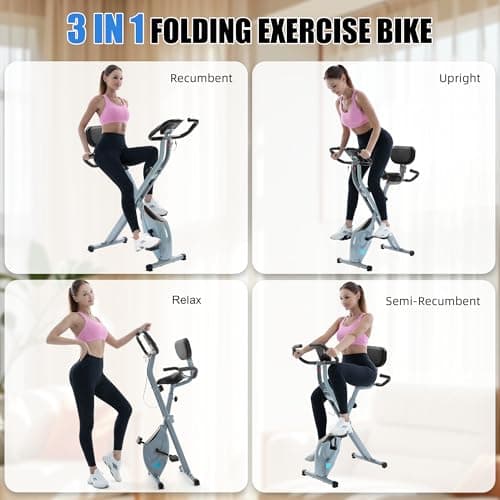 BARWING Stationary Exercise Bike for Home Workout, 5 IN 1 Foldable Indoor Cycling Bike for Seniors, 350LB Capacity, 16-Level Magnetic Resistance, Seat Backrest Adjustments