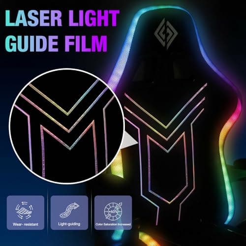 HOFFREE Gaming Chair with Music Rhythm LED Lights and Bluetooth Speakers, Fabric Ergonomic Computer Chair with Footrest, Reclining Video Game Chair for Gaming & Office, Dark Black