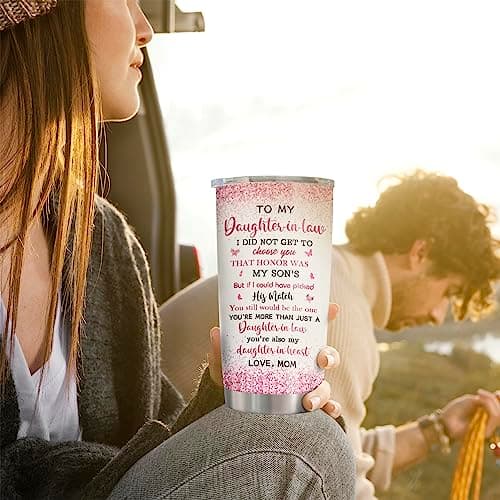 ZANIION Daughter In Law Gift Tumbler 20oz 1PC, Thoughtful Gifts Ideas For Daughter-In-Law From Mother-In-Law Mug, Best Christmas Mothers Day Weeding Decoration Present For Future Son'S Wife Coffee Cup
