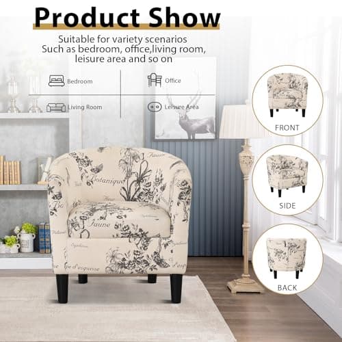 INZOY Modern Accent Chair with Ottoman for Small Space, Club Chair with Ottoman Set, Comfy Fabric Barrel Reading Chairs for Living Room Bedroom, Round Reading Chair with Foot Rest, Flower Pattern