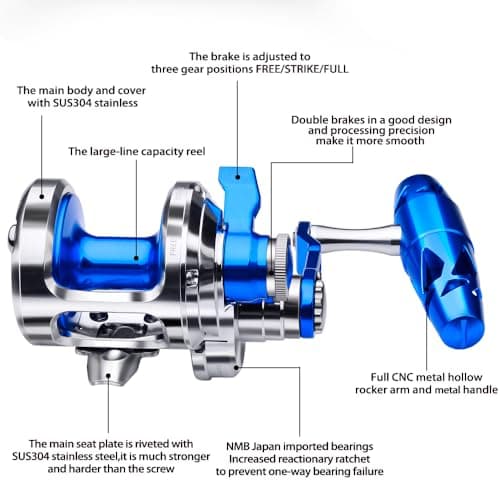 Fishing Jigging Reel Conventional Reels - Lever Drag Saltwater Heavy Duty Deep Ocean Big Game Offshore Round Aluminum Trolling Reel - Saltwater Jigging Fishing Reels