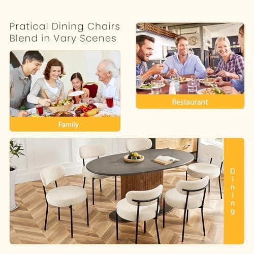DUMOS Dining Chairs Set of 4, Mid Century Modern Chair Round Upholstered Curved Backrest, Kitchen Vanity Living Room Chairs with Black Metal Legs,Light Beige