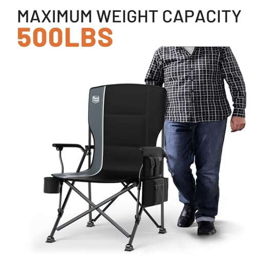TIMBER RIDGE Oversized Folding Camping Chair High Back Heavy Duty for Adults Support up to 500lbs with Cup Holder, Side Pocket Cooler Bag