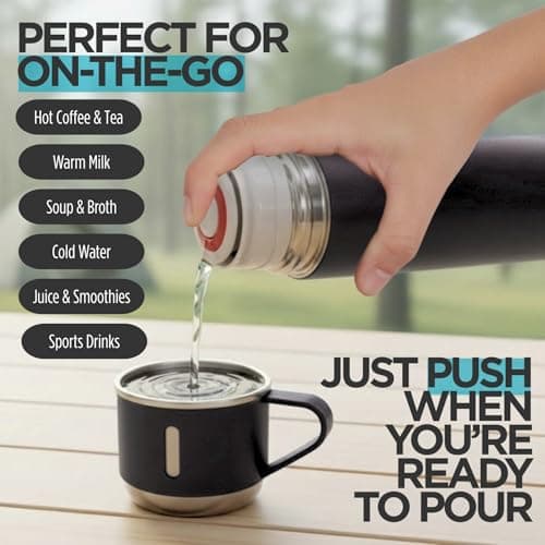 Black Vacuum Flask Gift Set, Stainless Steel Insulated Water Bottle w/ 3 Cups, Hot & Cold Drinks Coffee Thermo Water Bottle, Reusable Thermal Cup for Outdoor Camping Travel, Termos para Agua Fria,17oz