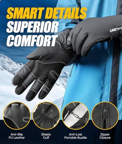 UMEWARM Winter Gloves Men Women Made with 3M Thinsalute, -20°F GEANI-TEX™ Waterproof Ski Gloves for Cold Weather, 5-Layer Thermal Snow Gloves, 10 Touchscreen Fingers Snowboard gloves for Cycling, Hiking