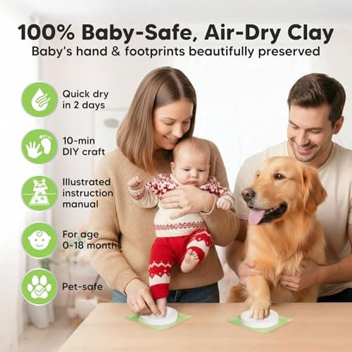 Baby Hand and Footprint Kit Girls, Boys - Personalized Baby’s First Christmas Ornament Kit, Newborn Christmas Gifts for New Mom, Cute Shower Gifts, Easy to Use Handprint Ornaments(Gold Paint, Cherish)