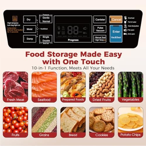 95kpa Vacuum Sealer, Commercial Fully Automatic Food Sealer, Powerful Sealing System, Double Heat Seal, Built-in Cutter and Bag Storage, 1 Roll Bag and 10 Precut Bags