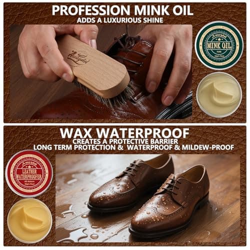 Awaydol 10 PCS Leather Care Kit - Horsehair Brushes,Saddle Soap,Waterproofing Wax,Mink Oil Conditioner,Polishing Cloth,Microfiber cloth,Boot Shoe Shine Cleaning Kit Gift for Men Cowboy Husband Dad 