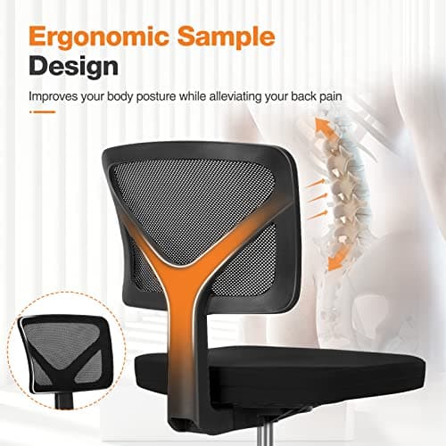 Sweetcrispy Small Office Desk Chair, Ergonomic Low-Back Mesh Rolling Work Swivel Chairs with Wheels, Armless Comfortable Seat Lumbar Support for Home, Bedroom, Study, Student, Adults,Classic Black