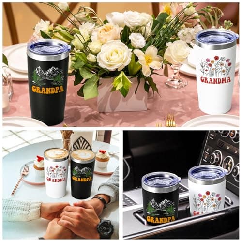 Qtencas Grandma and Grandpa Gifts, Grandparents Christmas Gifts, Grandpa and Grandma insulated Travel Tumbler Set, Gift for Grandparents on Christmas Birthday Anniversary, 20 Oz Black & White