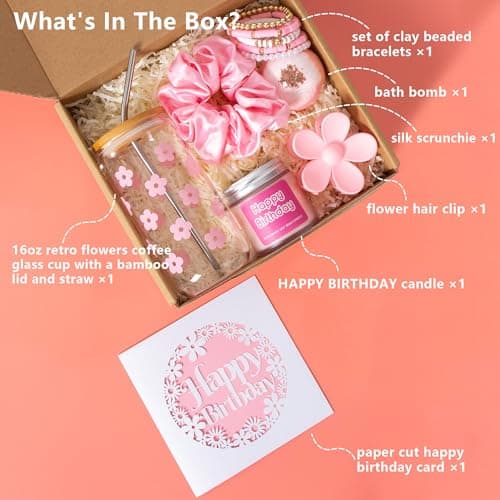 Birthday Gifts For Women, Teen Girl, Her, Happy Birthday Gift Box For Girl, Women, Sister, Daughter, Friends, Cute Daisy Aesthetic Glass Cups Gift Set 7pcs