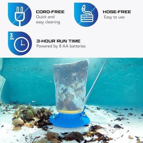 POOL BLASTER Leaf Vac Cordless Hoseless Pool Leaf Vacuum & Skimmer, Battery-Powered Swimming Pool Leaf Catcher with Heavy Duty Mesh Bag, for Inground and Above Ground Pools, by Water Tech