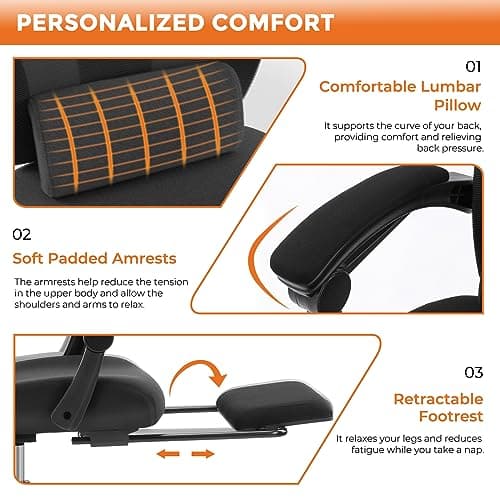Sweetcrispy Office Computer Desk Chair, Ergonomic High-Back Mesh Rolling Work Swivel Chairs with Wheels, Comfortable Lumbar Support, Comfy Arms for Home, Bedroom, Study, Student, Black