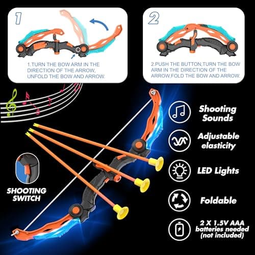KKONES Kids Bow and Arrow Set, 2 in 1 Shooting Game with LED Light Up Archery Toy, Foam Balls, Suction Cup Arrows, Target, Quiver, Indoor Outdoor Toys for Kids Boys Girls Gifts