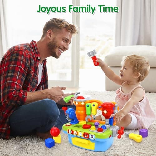 Montessori Toys with Sound Lights Effect, Shape Sorter, Christmas Birthday Gift for Boy Girl,Engineer Pretend Play Workbench Toys for 1 Year Old Boy, Musical Toy Tool Bench, 1 2 3 Years old Boy Gifts B08345YDXJ