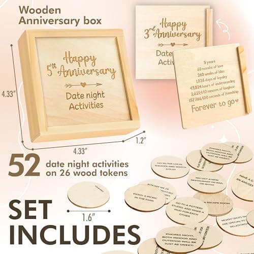 5 Year Anniversary Wooden Gifts for Him Her - 5th Anniversary Traditional Gifts for Wife Husband, 5 Year Marriage Gift for Couple, Fifth Wedding Present for Men