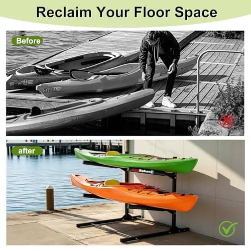 Kayak Storage Rack, Heavy Duty Freestanding Kayak Stand for 2/3 Kayaks, Adjustable Canoe and Paddleboard Holder for Indoor Outdoor Garage Storage, Assembly Required