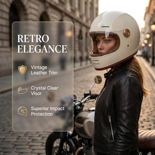 Retro Motorcycle Helmet for Adults?Vintage Full Face Helmet with Ventilation System, Waterproof Design for Motorcycle Riding