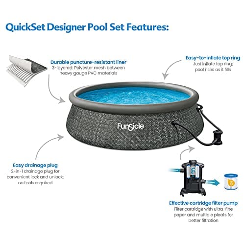 Funsicle Quickset 12ft x 36in Round Inflatable Above Ground Swimming Pool with Filter Pump – Easy Setup with Top Ring Design