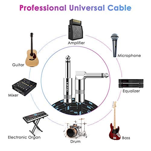 Sovvid 10FT Instrument Cable - Electric Guitar & Bass Cable with Right Angle 1/4 Inch Connector - Black & Bluetest