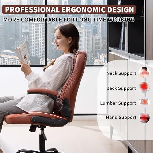 Executive Office Chair PU,Leather Office Chair with Wheels,360° Swivel Rolling Chair with Padded Arms,Ergonomic Computer Chair with Lumbar Support for Short People Use(Brown)