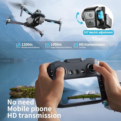 GPS Drone with HD Dual Camera, Brushless Motor & 5 Inch Screen Remote, EIS Anti-Shake Gimbal, Obstacle Avoidance & Optical Flow Positioning, under 250g Lightweight XT606 FPV Drone for Beginners Adults