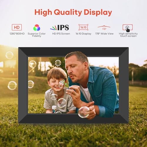 BIGASUO Digital Picture Frame, 10.1" Frameo Digital Frame WiFi with 32GB Memory, 1280x800 IPS Touch Screen, Send Photos/Videos from Your Phone Anywhere, Photo Gifts for Parents and Grandparents