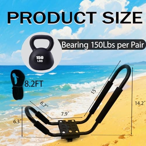 Kayak Roof Rack for 2 Kayaks Carrier, Kayak J Bar Hooks Roof Mount Racks for Universal Cars, SUV, Truck, Set of 4 Racks