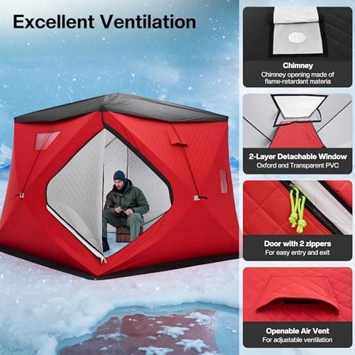 Albott Insulated Pop-Up Ice Fishing Tent, Ice Shanty with Oxford Fabric, Waterproof Rain Cover, Chimney Vent, Anchors, Ropes, Carry Bag, Insulated and Warm Large Fishing Area