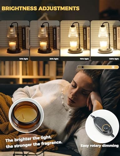 Candle Warmer Lamp with Timer Dimmable, Birthday Gifts for Women Mom, House Warming Gifts New Home Decor, Wax Melt Warmer for Jar Candles with 2 Bulbs