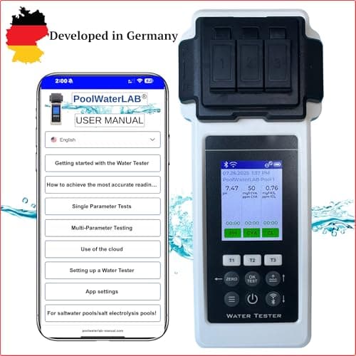Digital Pool Water Tester Photometer – Accurate Water Analyzer for Pools, Spas & Hot Tubs – Tests 27 Parameters – Bluetooth/WiFi – App for pH, Chlorine, Alkalinity & More