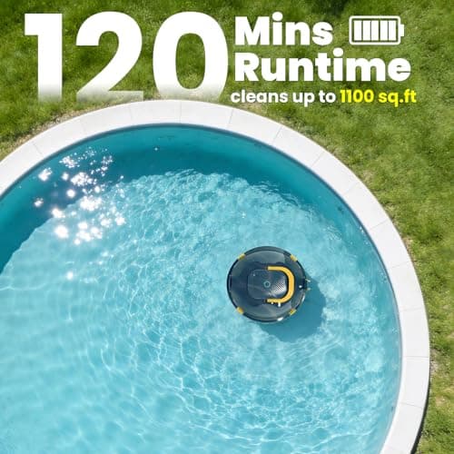 Y20 Robotic Pool Cleaner, Cordless Pool Vacuum for Above Ground & Inground Flat Pools with Dual Motors, 120 Min Runtime, Auto-Parking, Powerful Pool Vacuum Robot for Up to 1100 Sq.Ft