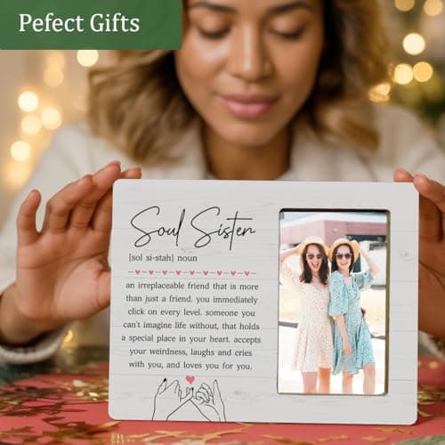 Soul Sister Gifts Picture Frame for BBF Friends Bestie, Long Distance Friendship Wooden Picture Frames
