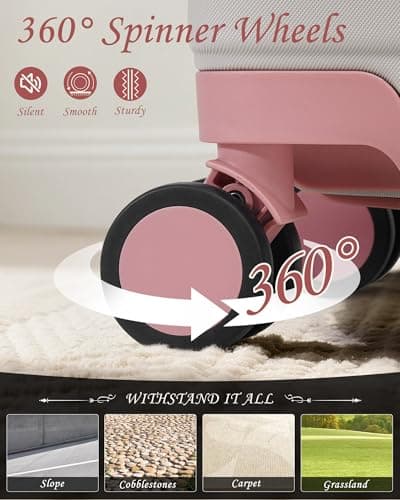 TAKUMI Luggage Sets 5 Piece Lightweight Carry On luggage with Duffel Bag ABS+PC Hardshell Suitcases with YKK zippers Double Spinner Wheels Travel Luggage with TSA Lock(GREY PINK, 5 PIECE SET)