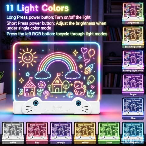 LED Drawing Board for Kids, 16" Rechargeable Glow Doodle Drawing Tablet with 13 Light Effects, Light Up Dry Erase Note Board, Birthday Gifts for Girls Boys Age 3-8, 7 Markers & Tracing Book B0H74R5T13