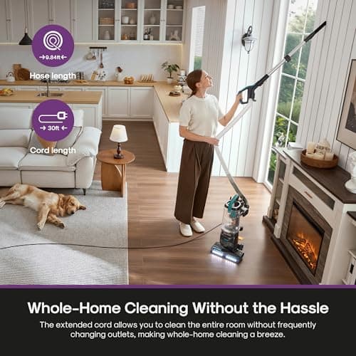 Eureka FlexReach Plus Bagless Upright Vacuum Cleaner for Home,Pet Vacuum for Carpet and Hard Floor, Lift-Up Vacuum with Flooring Type Sensor, HEPA Filter,Anti-Tangle, NEU652, Green