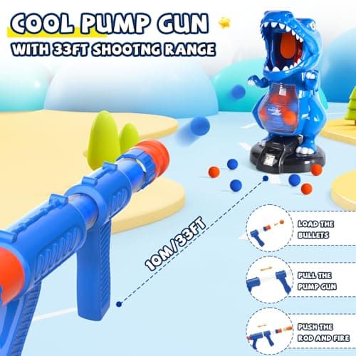 EagleStone T-Rex Dinosaur Shooting Toys for 6 7 8 Year Old Boys, Electronic Shooting Target Game with Air Pump Gun, 24 Balls, Foam Blaster Boy Toys Age 6-8 8-10, Christmas Birthday Gifts for Kids