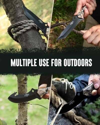 Mossy Oak Fixed Blade Hunting Knife Set - 2 Piece, Full Tang Handle Straight Edge and Gut Hook Blades Game Processing Knife, Sheath Included - Yellow Camo