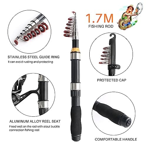 Telescopic Fishing Pole Reel Combo Ultralight Fishing Rod Spinning Reel with Tackle Bag All-in-One Fishing Accessories Fishing Gear Gifts Kit for Kids Adults Youth Beginner Saltwater Freshwater