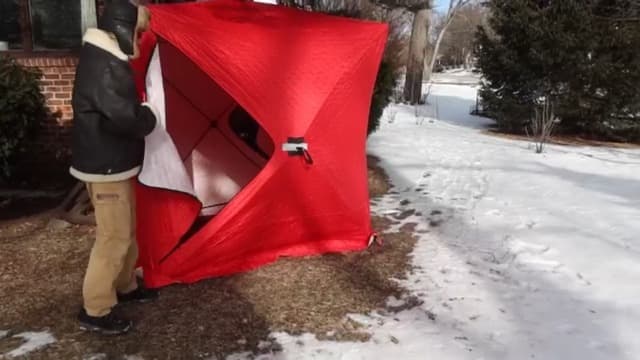 Pop Up Ice Fishing Tent Insulated Ice Fishing Shelter Portable Hub-Style Shelter Shanty Windproof and Warm, Multiple Sizes for 6-8 Person, Red, 6x11.7x6.6 Ft