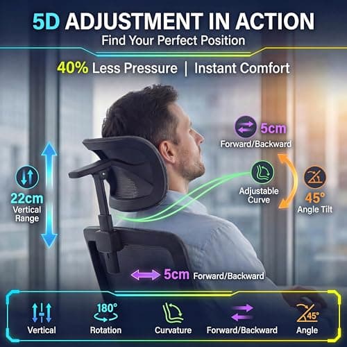 Ergonomic Office Chair with Footrest & Adjustable Lumbar Massager, High Back,Big and Tall,Desk Chair with 5D Headrest, Reclining Swivel Rolling Mesh Chair for Home Office, 400LBS (Black)